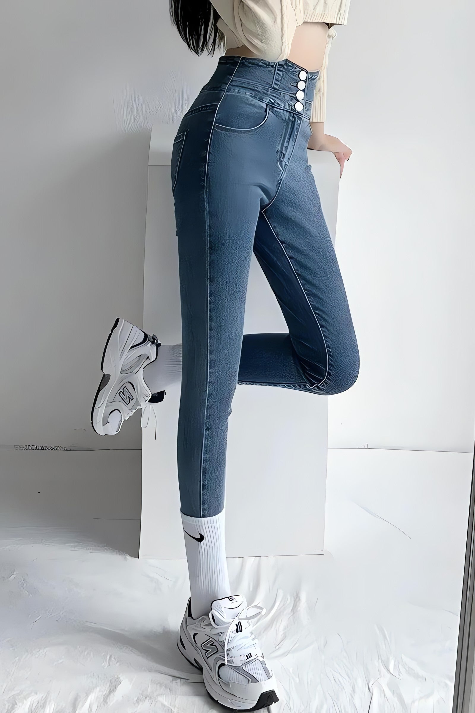 Cut Out Cross Waistband Skinny Jeans - KAYSMAR