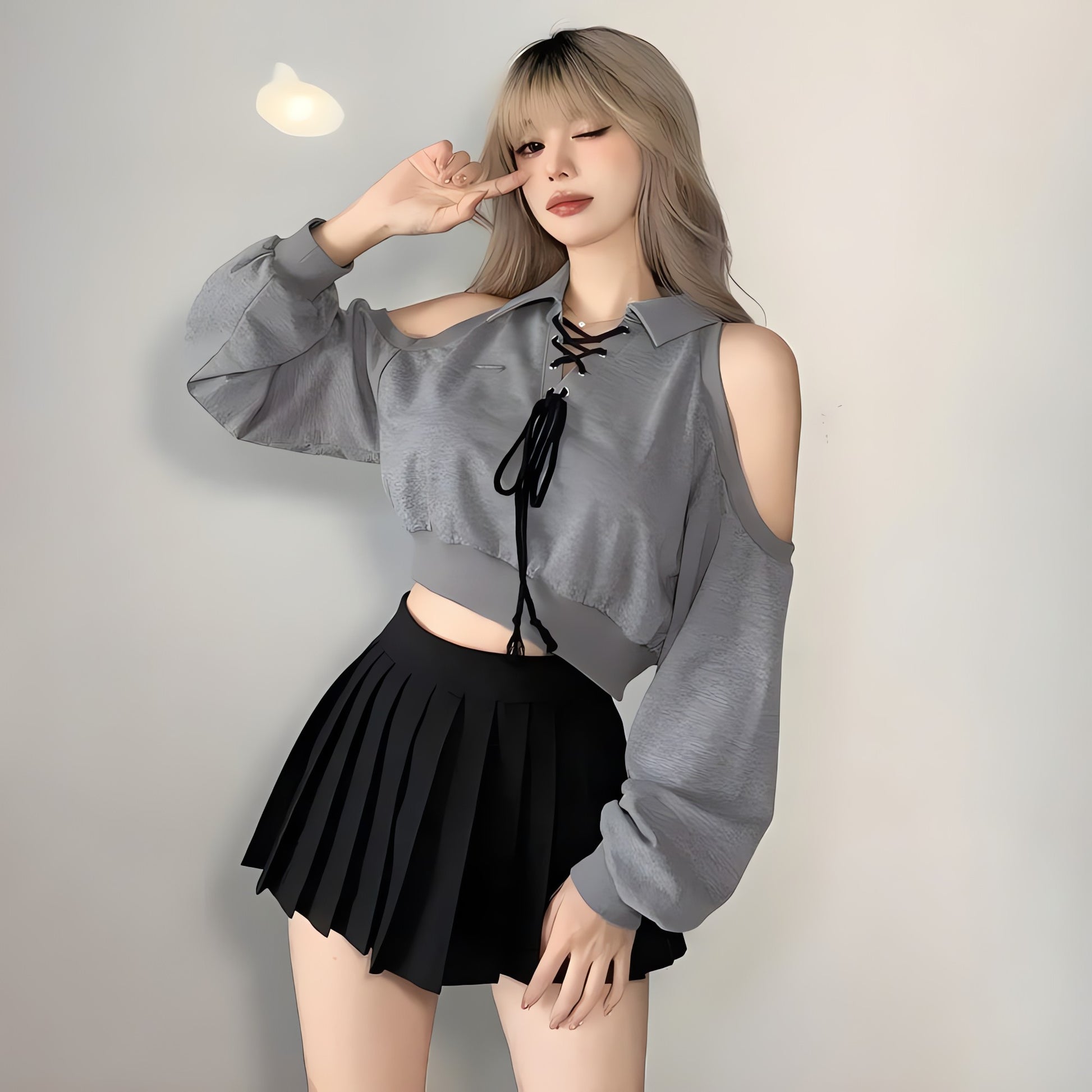 Cut Out Lace Up Cropped Sweatshirt - KAYSMAR