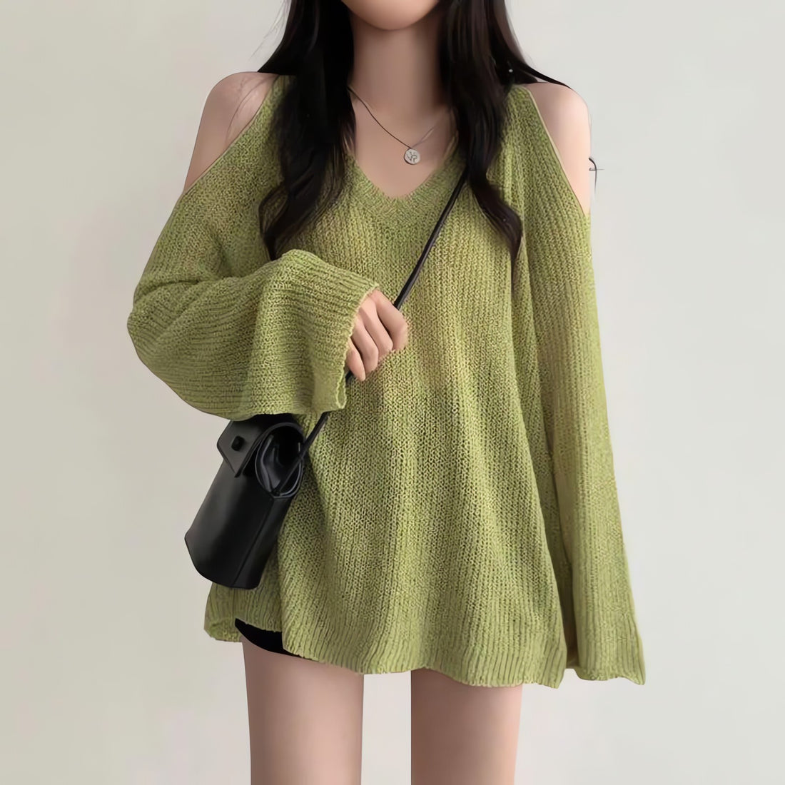 Cut-Out Shoulder Loose Knit Sweater - KAYSMAR
