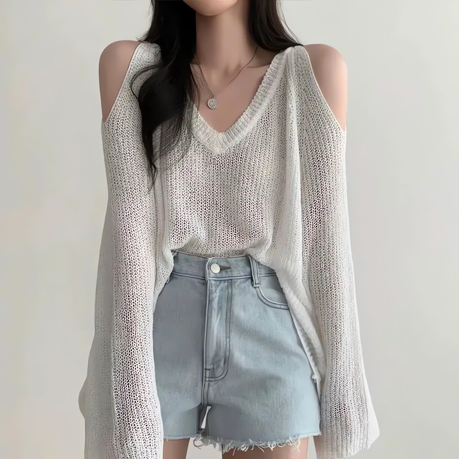 Cut-Out Shoulder Loose Knit Sweater - KAYSMAR