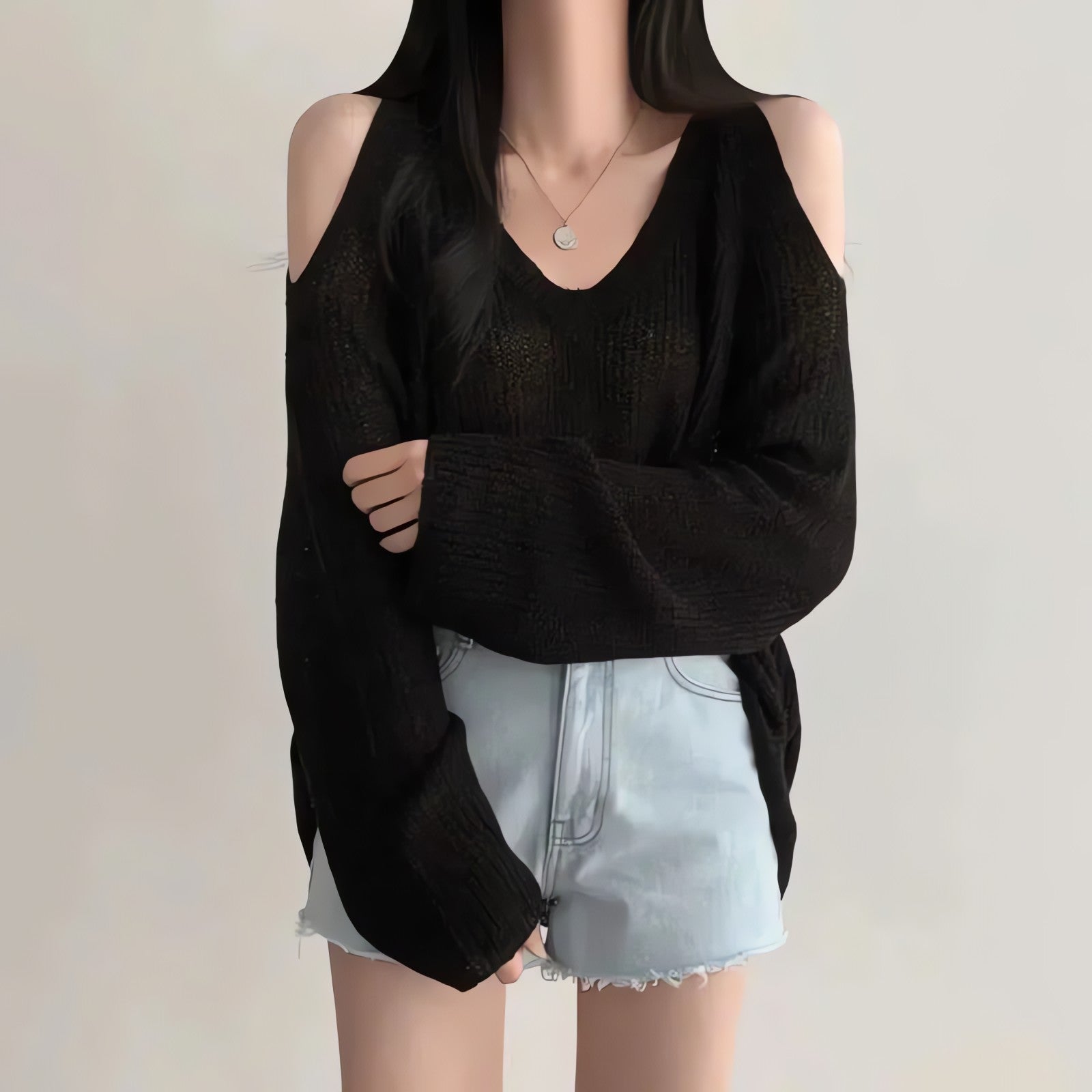 Cut-Out Shoulder Loose Knit Sweater - KAYSMAR