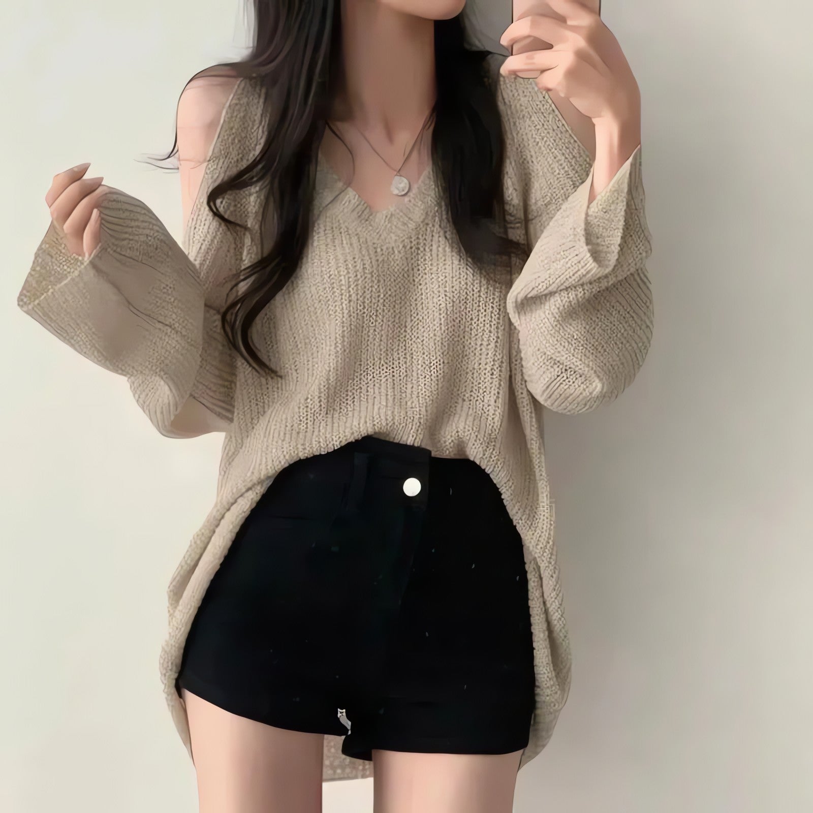Cut-Out Shoulder Loose Knit Sweater - KAYSMAR
