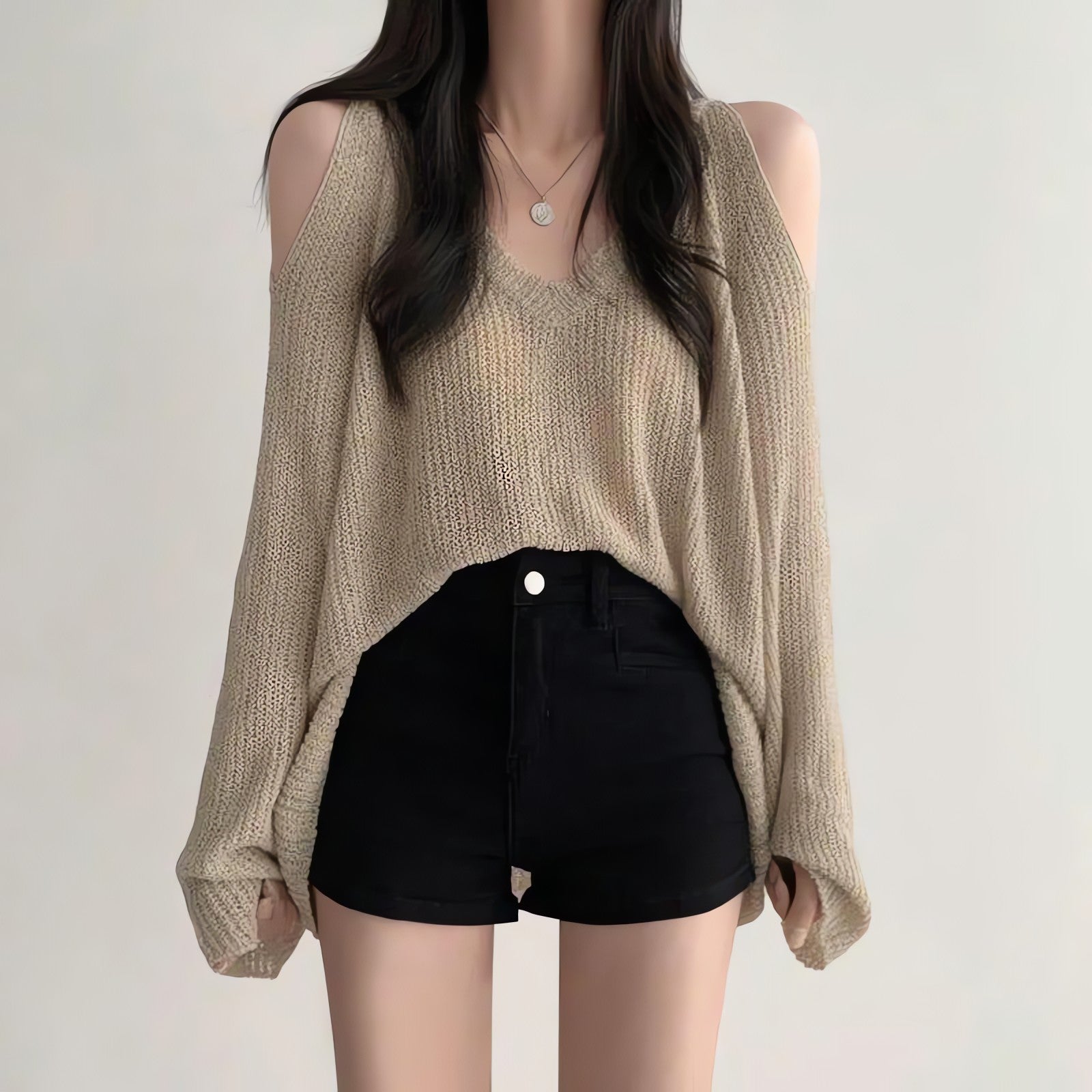 Cut-Out Shoulder Loose Knit Sweater - KAYSMAR