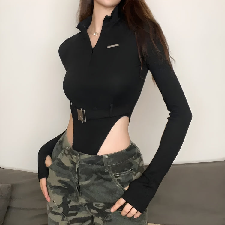 Cyberpunk Belted Corduroy Bodysuit - KAYSMAR