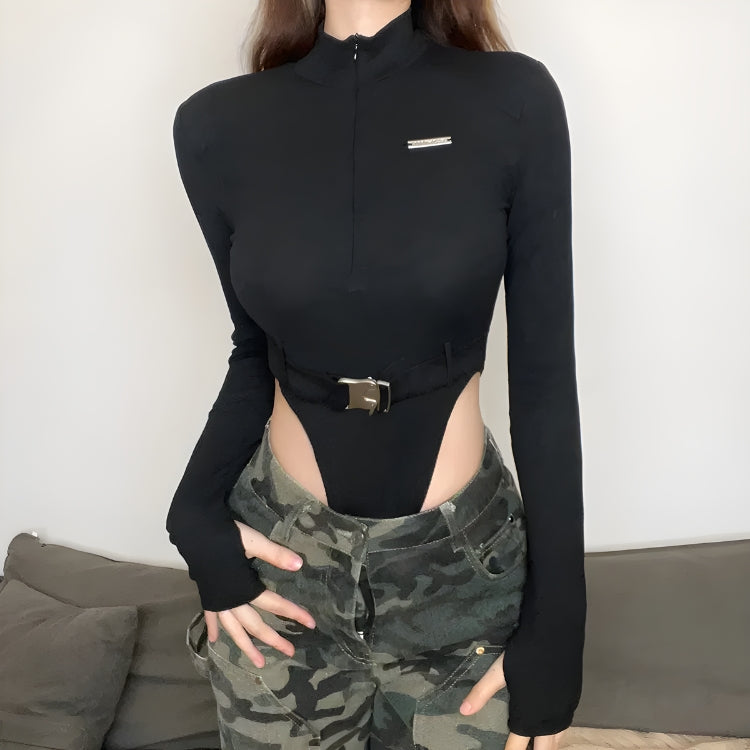 Cyberpunk Belted Corduroy Bodysuit - KAYSMAR