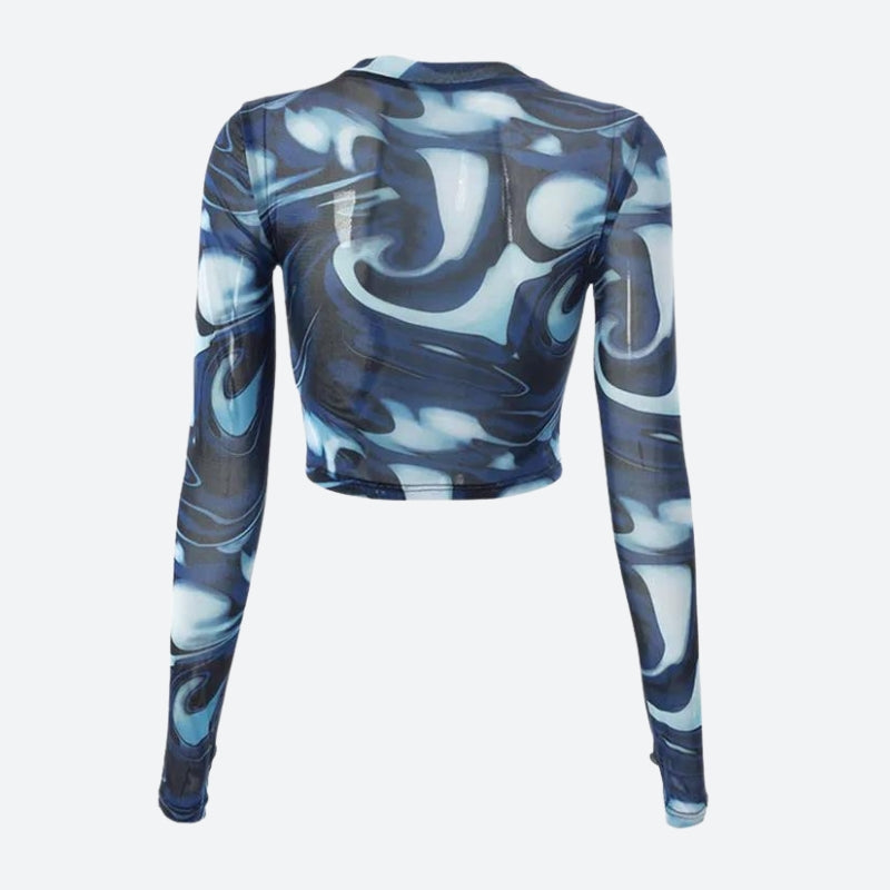 Cyberpunk Blue Aura Sheer Top - KAYSMAR