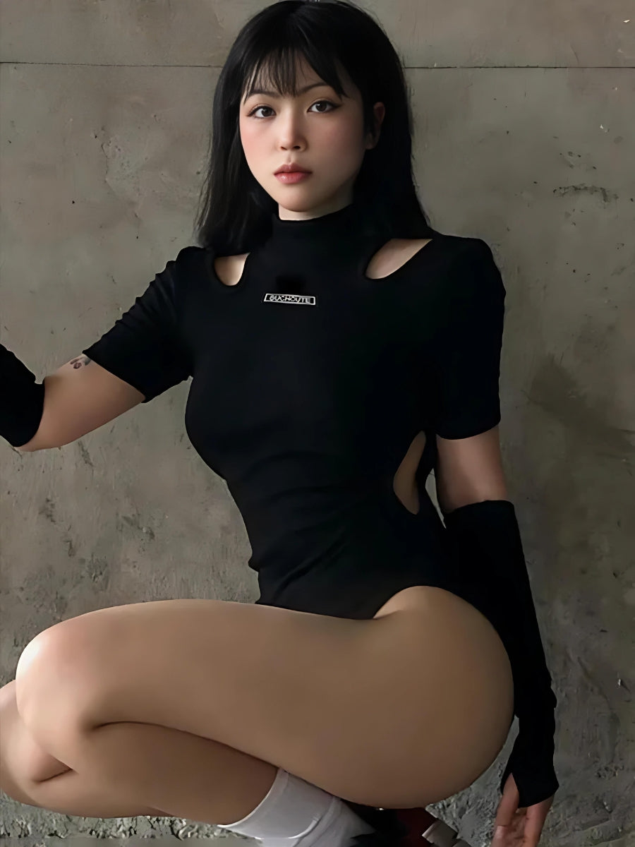 Cyberpunk Cut Out Corduroy Bodysuit - KAYSMAR
