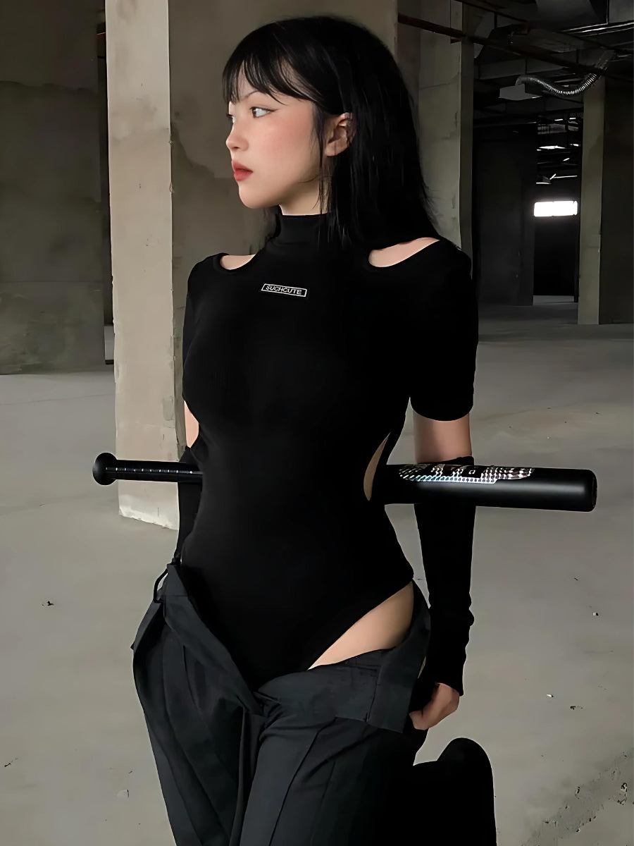 Cyberpunk Cut Out Corduroy Bodysuit - KAYSMAR