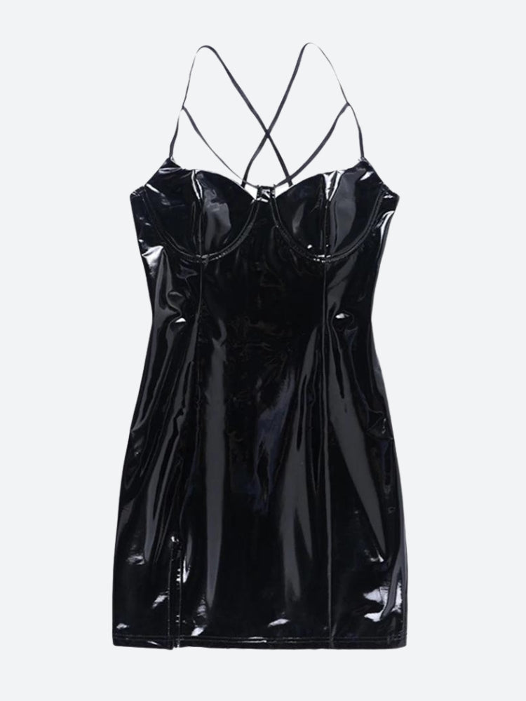 Cyberpunk Faux Patent Leather Mini Dress - KAYSMAR