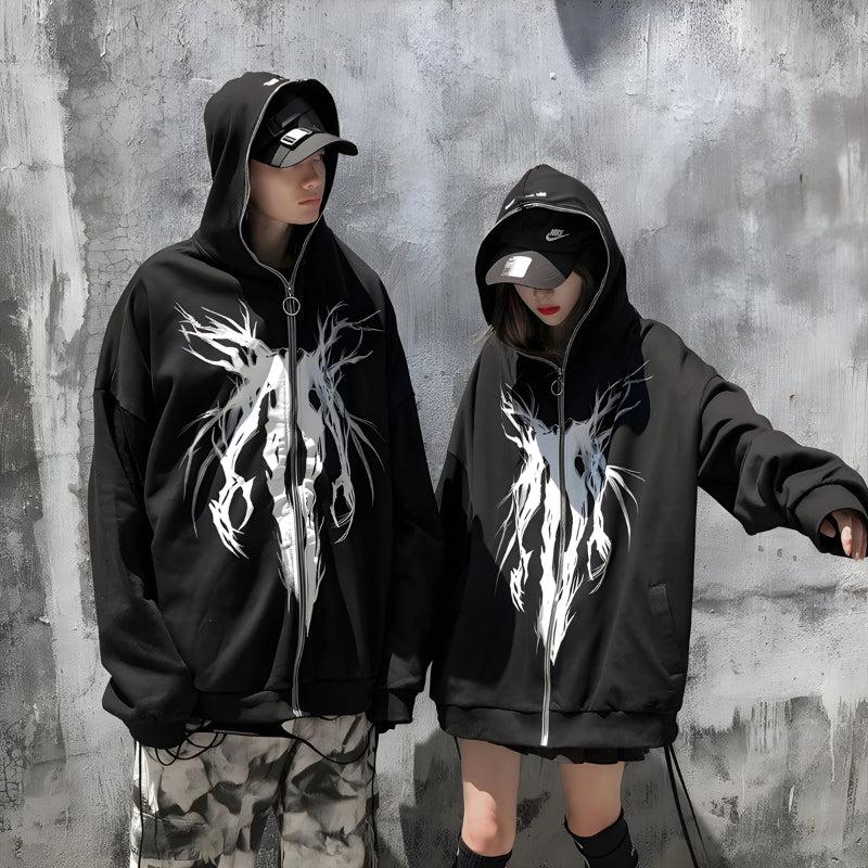 Cyberpunk Ghost Full Zip-Up Hoodie - KAYSMAR