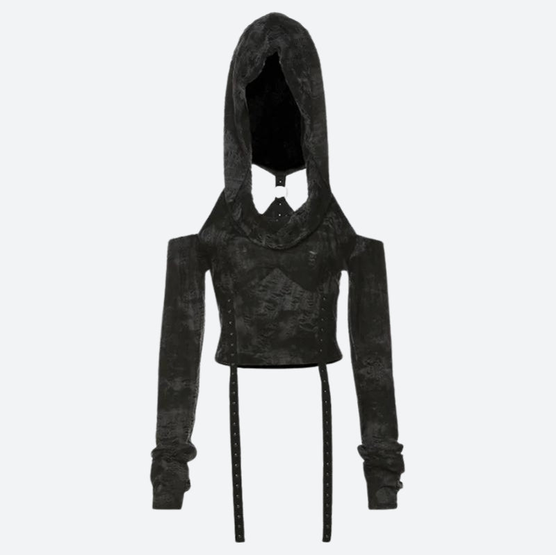 Cyberpunk Off Shoulder Hooded Top - KAYSMAR