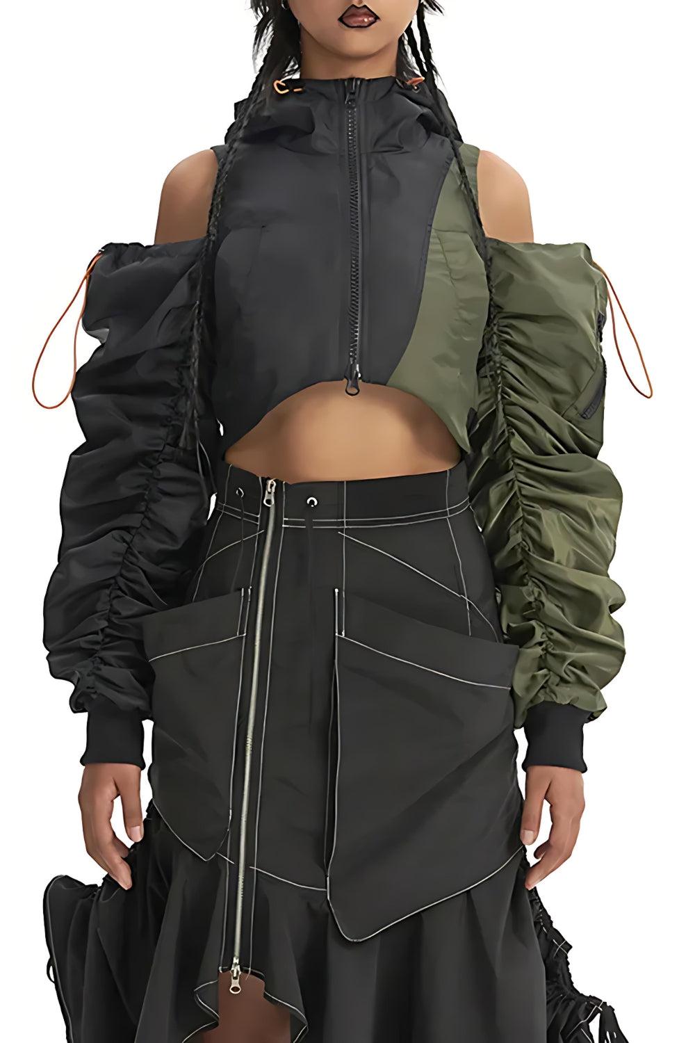 Cyberpunk Ruched Sleeve Puffer Jacket - KAYSMAR