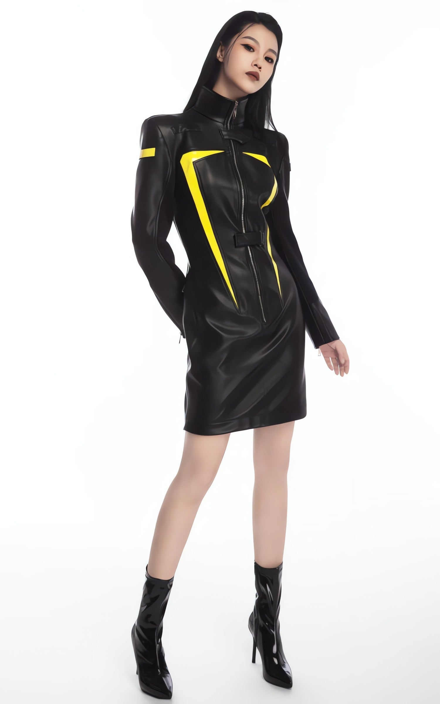 Cyberpunk Faux Leather Maxi Dress