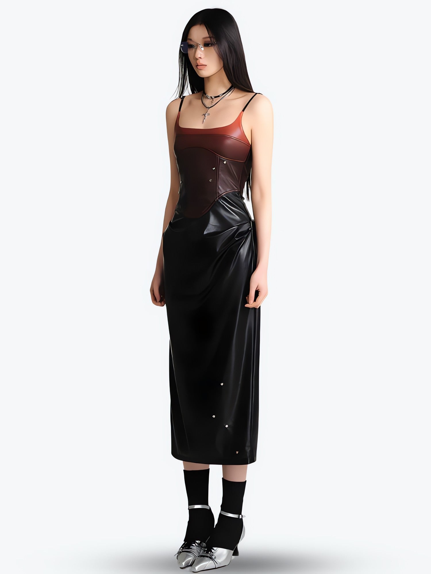 Cyberpunk Faux Leather Midi Dress - KAYSMAR