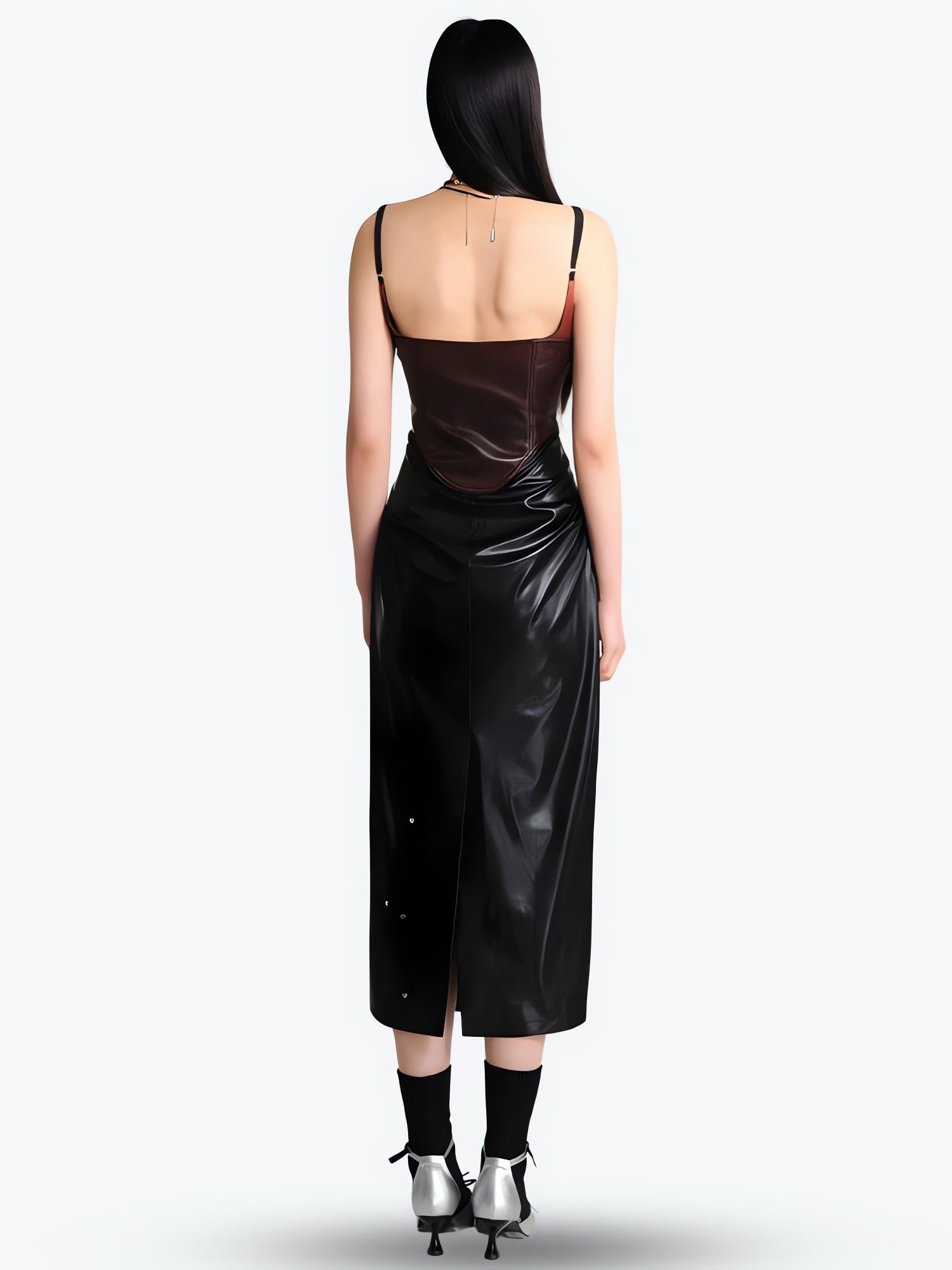 Cyberpunk Faux Leather Midi Dress - KAYSMAR