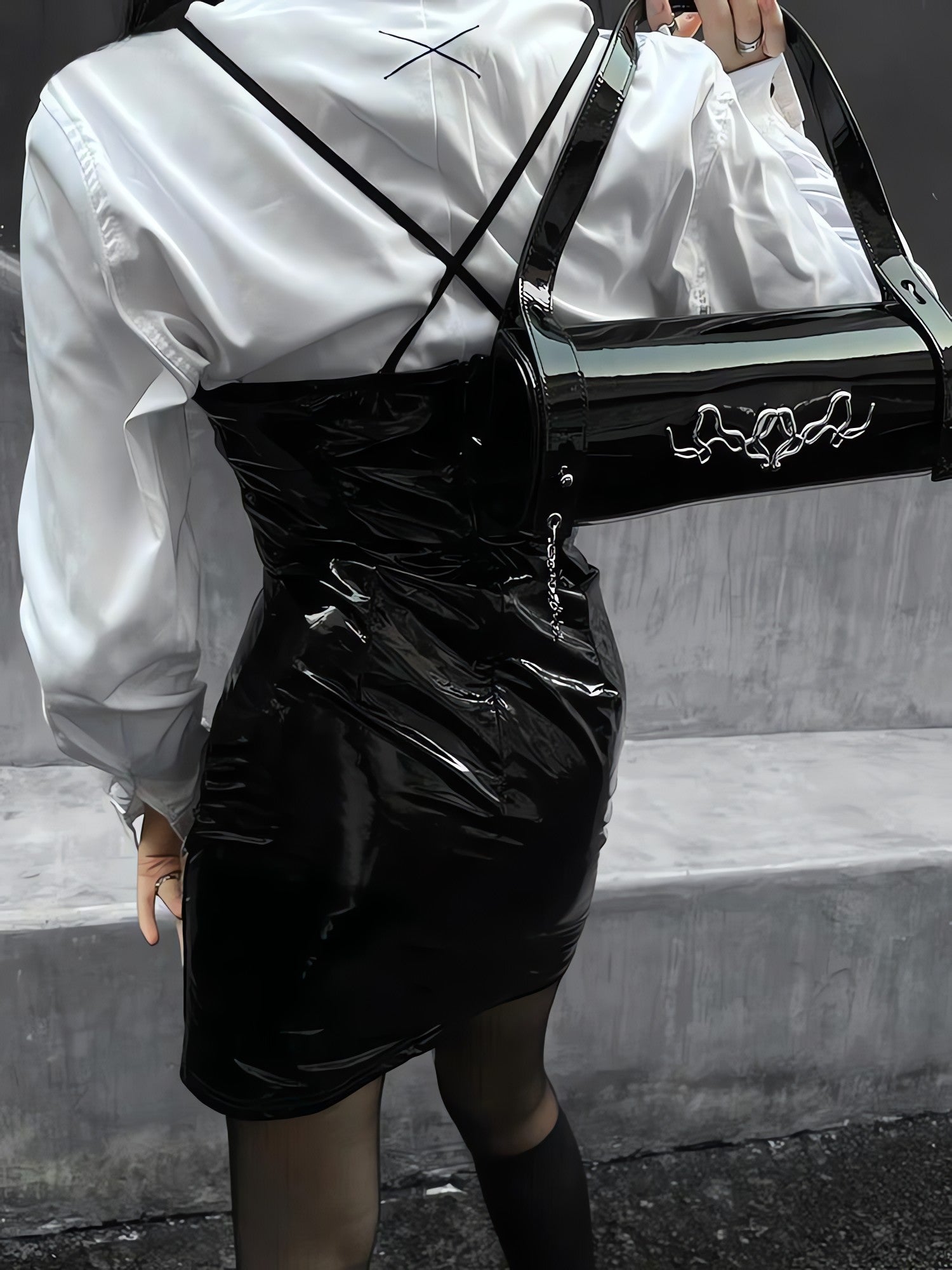 Cyberpunk Faux Patent Leather Mini Dress - KAYSMAR