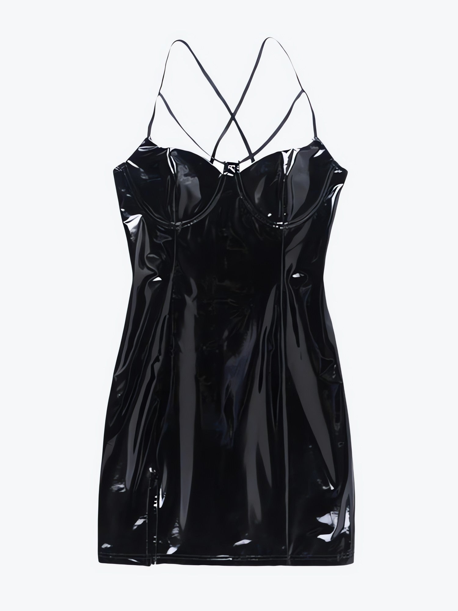 Cyberpunk Faux Patent Leather Mini Dress - KAYSMAR