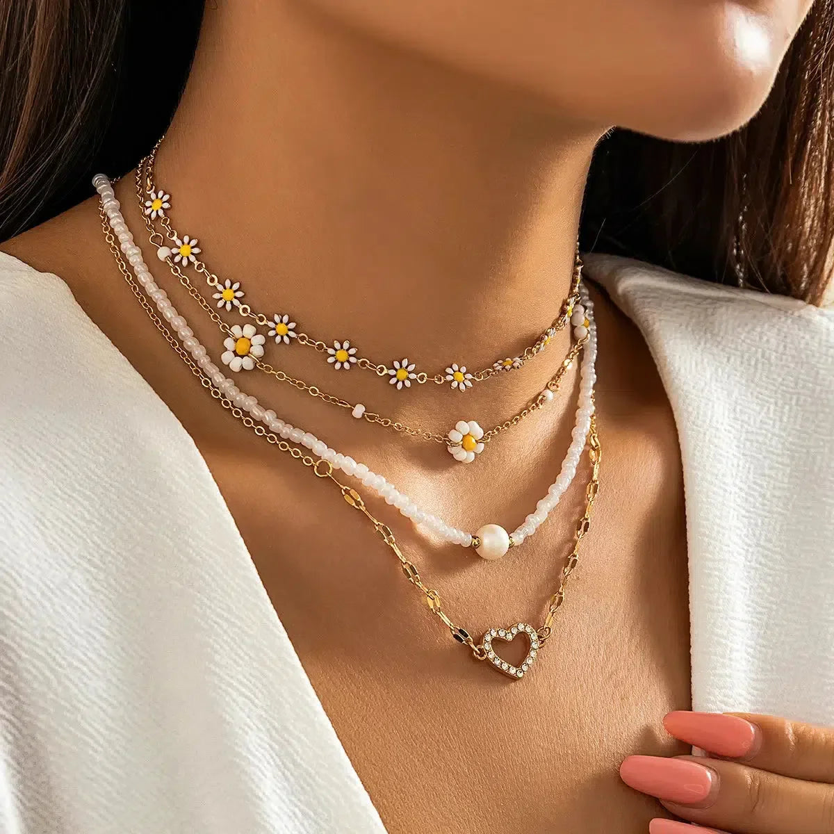 Daisy & Heart Four-Pack Necklace Set - KAYSMAR