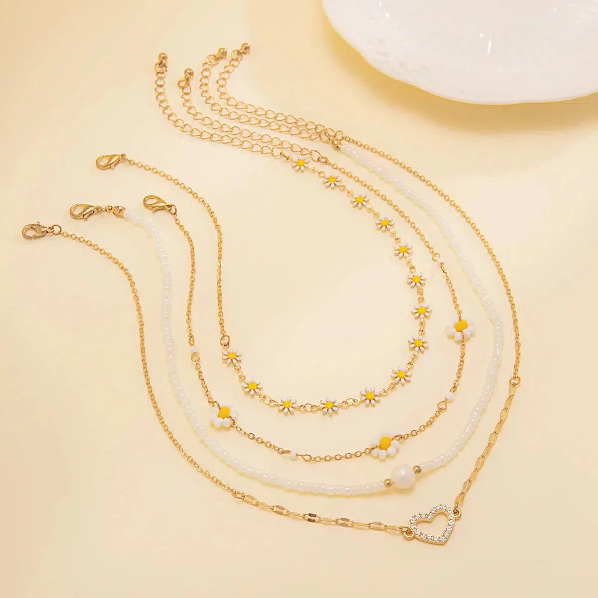 Daisy & Heart Four-Pack Necklace Set - KAYSMAR