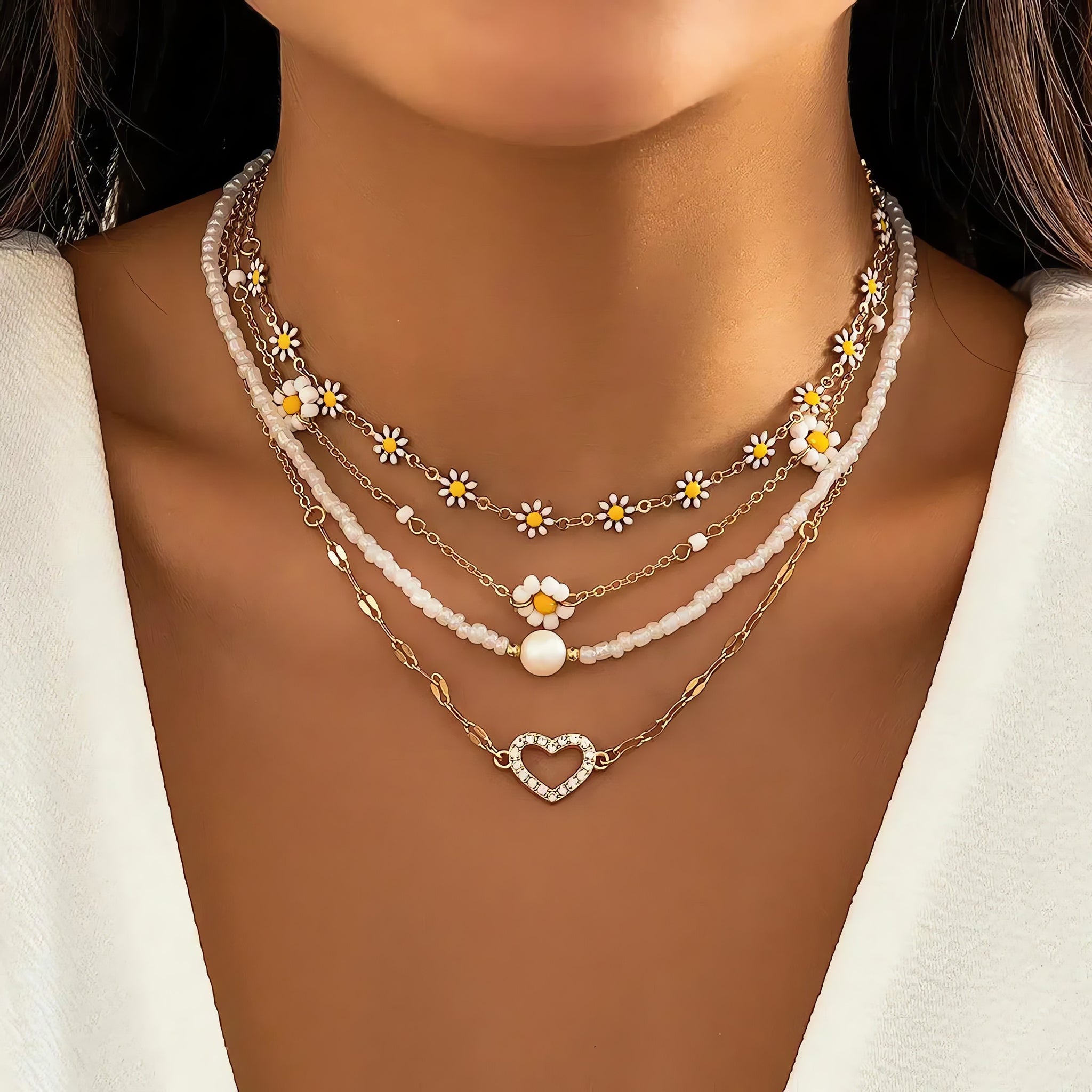 Daisy & Heart Four-Pack Necklace Set - KAYSMAR