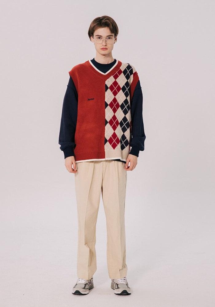 Dark Academia Half Argyle Sweater Vest - KAYSMAR