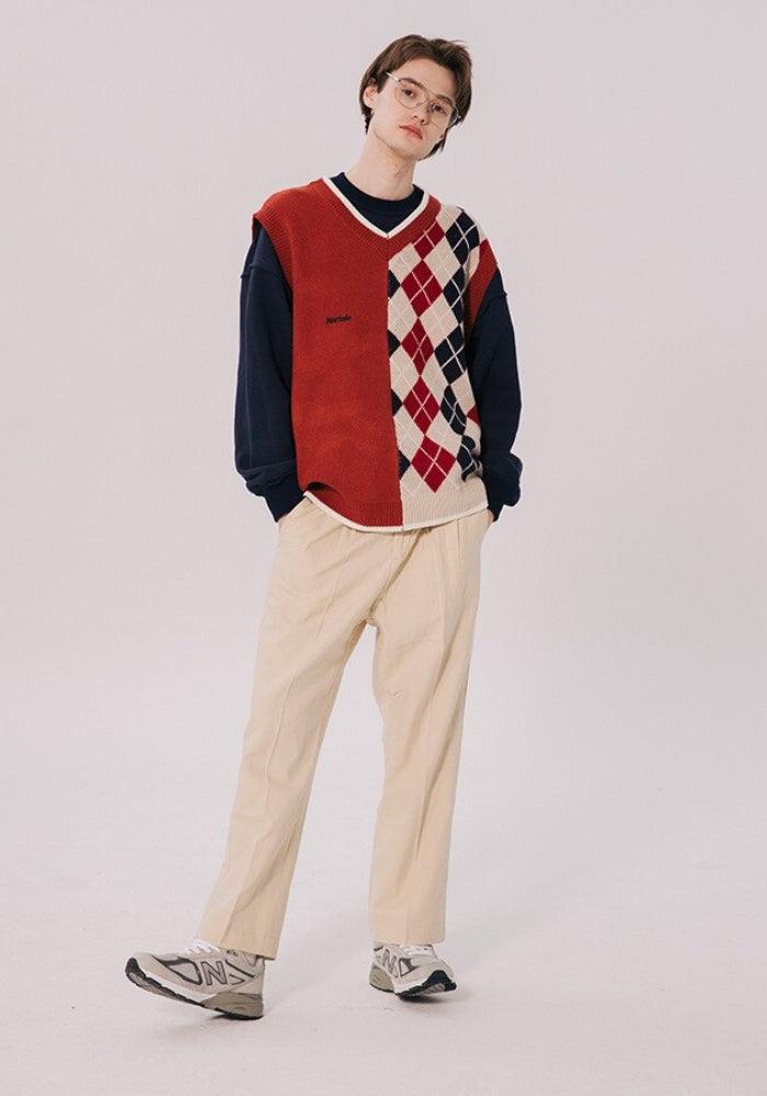 Dark Academia Half Argyle Sweater Vest - KAYSMAR