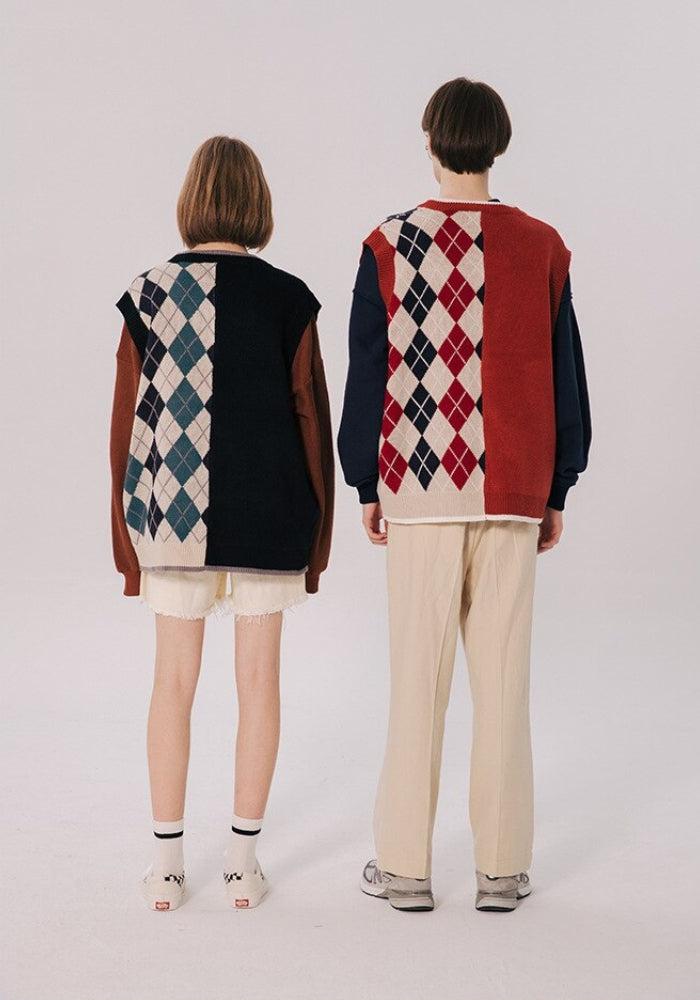 Dark Academia Half Argyle Sweater Vest - KAYSMAR