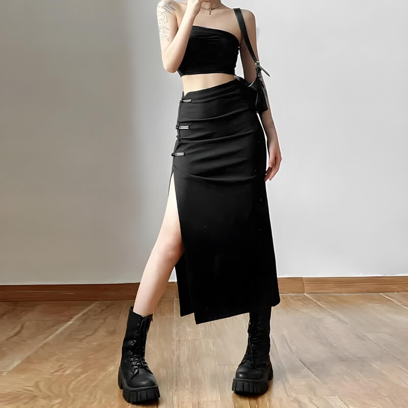 Dark Academia High Split Midi Pencil Skirt - KAYSMAR