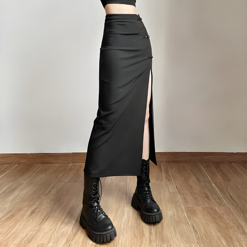 Dark Academia High Split Midi Pencil Skirt - KAYSMAR