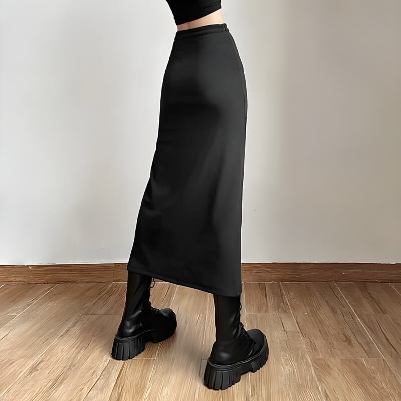 Dark Academia High Split Midi Pencil Skirt - KAYSMAR