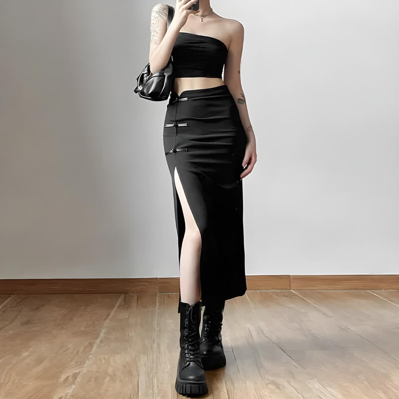 Dark Academia High Split Midi Pencil Skirt - KAYSMAR