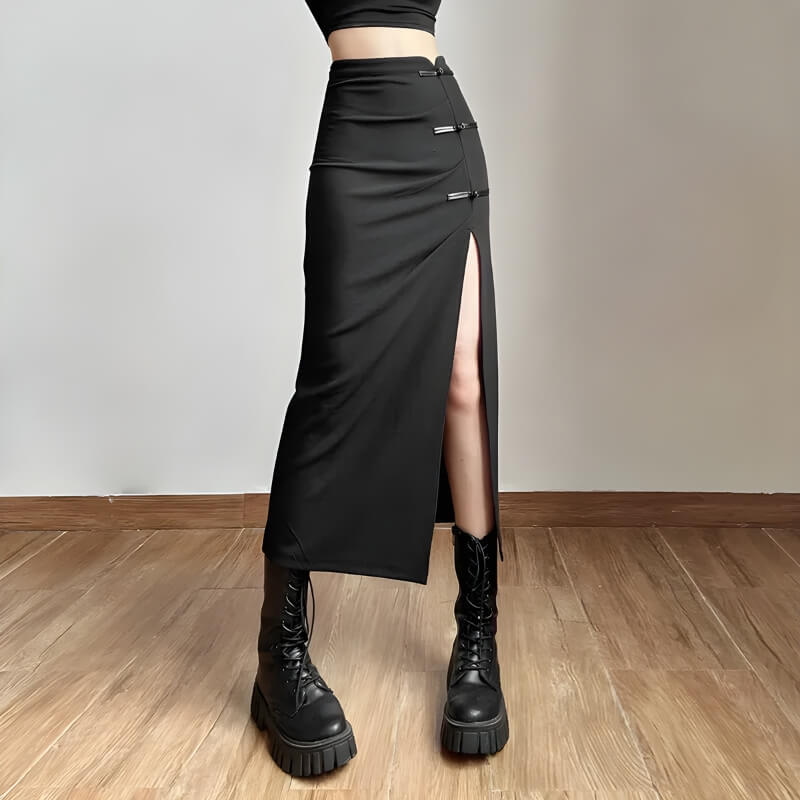 Dark Academia High Split Midi Pencil Skirt - KAYSMAR