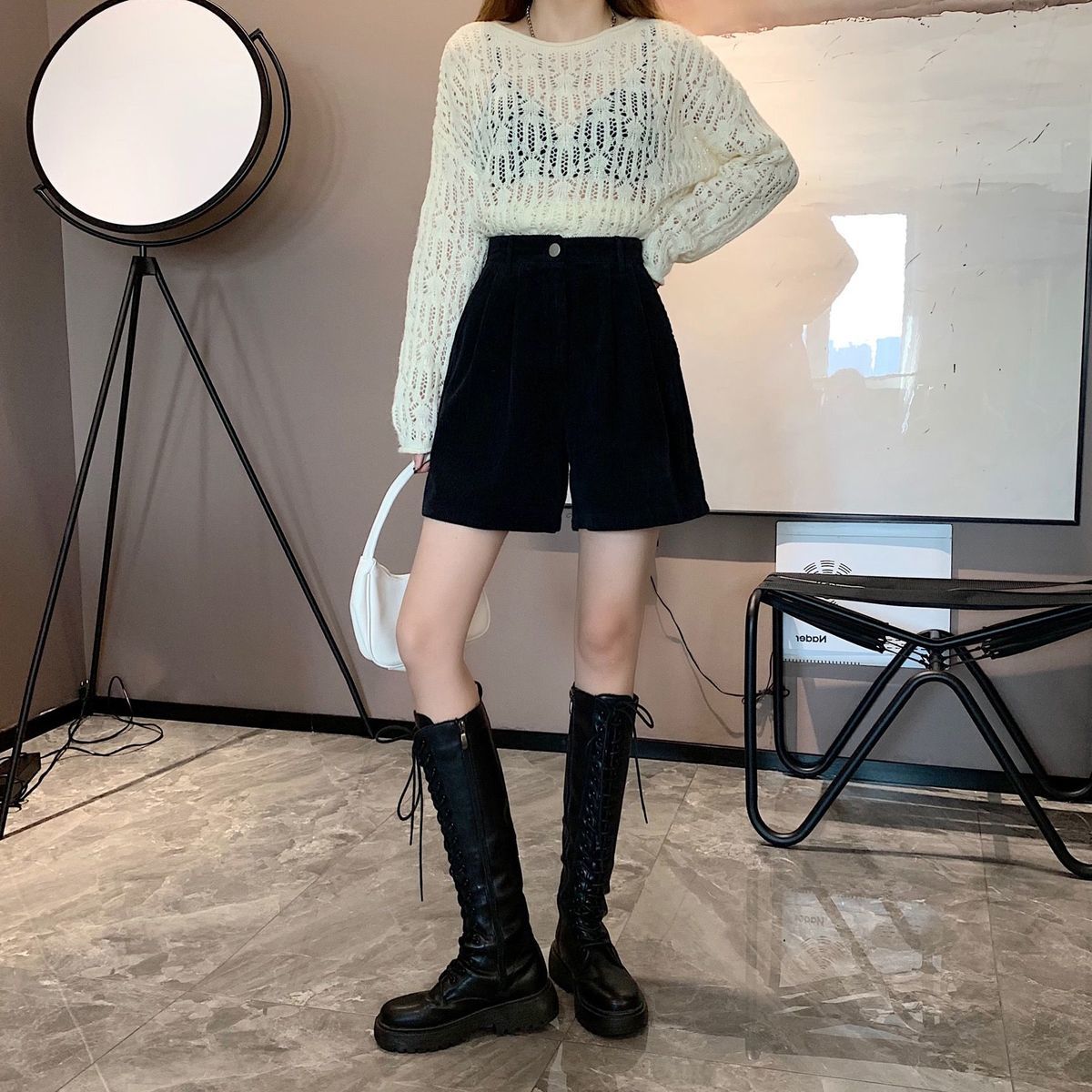 Dark Academia High Waist Corduroy Shorts - KAYSMAR