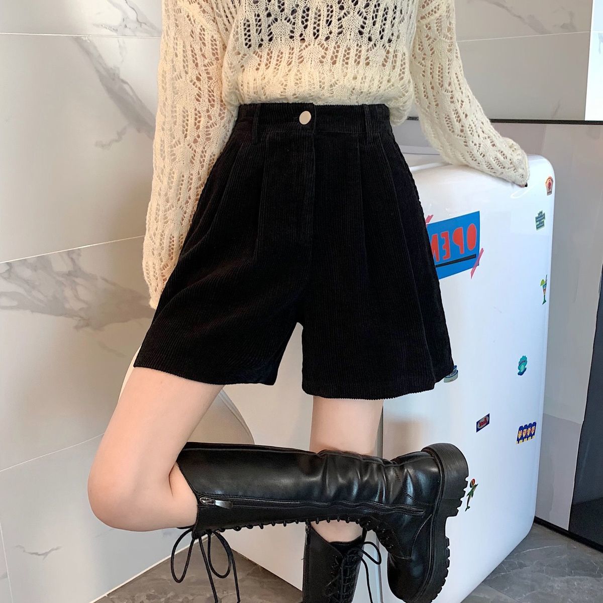 Dark Academia High Waist Corduroy Shorts - KAYSMAR
