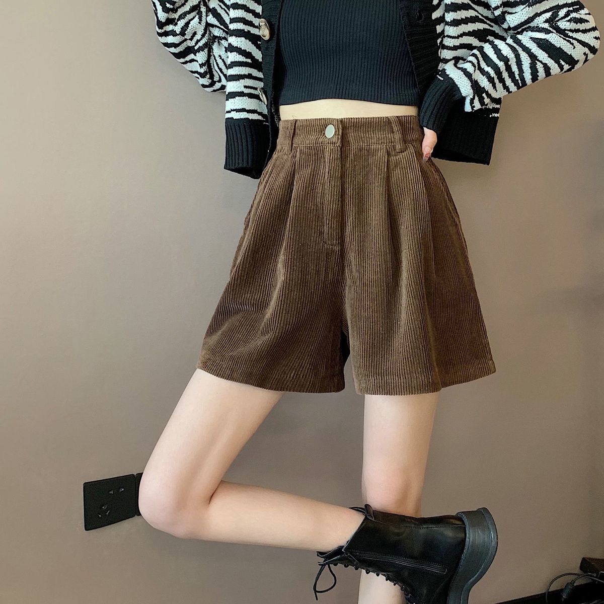 Dark Academia High Waist Corduroy Shorts - KAYSMAR