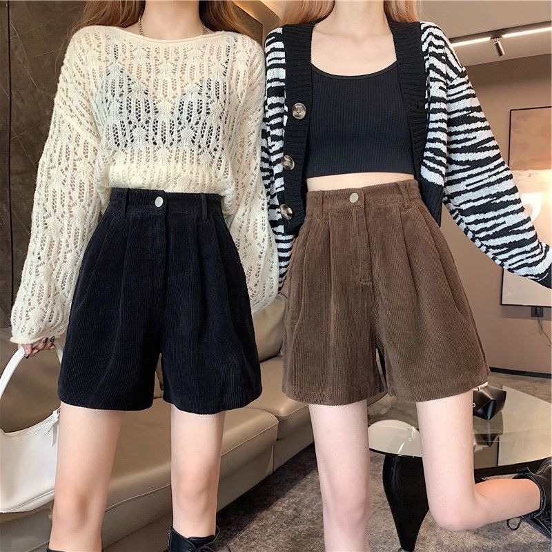 Dark Academia High Waist Corduroy Shorts - KAYSMAR