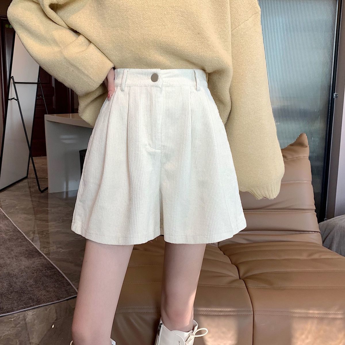 Dark Academia High Waist Corduroy Shorts - KAYSMAR