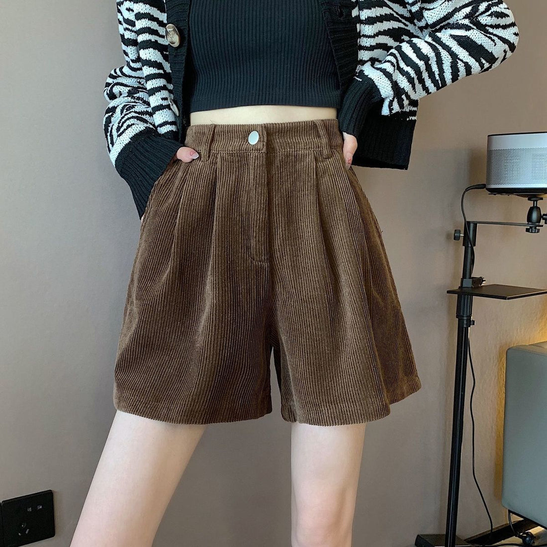 Dark Academia High Waist Corduroy Shorts - KAYSMAR