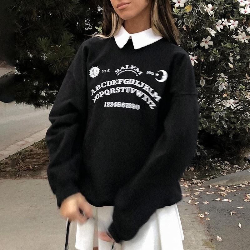 Dark Academia Letter Print Sweatshirt - KAYSMAR