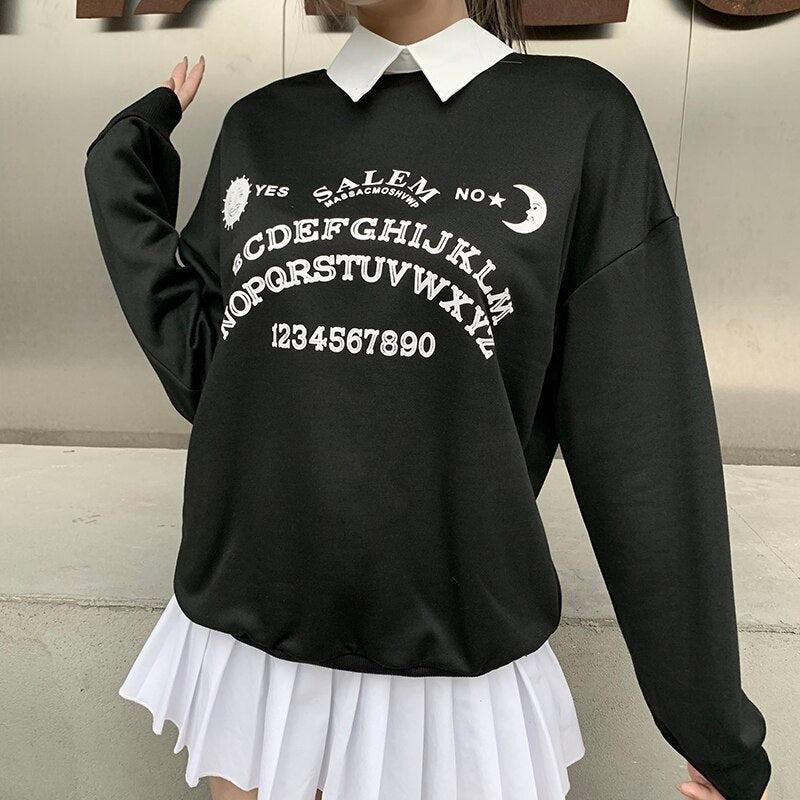 Dark Academia Letter Print Sweatshirt - KAYSMAR