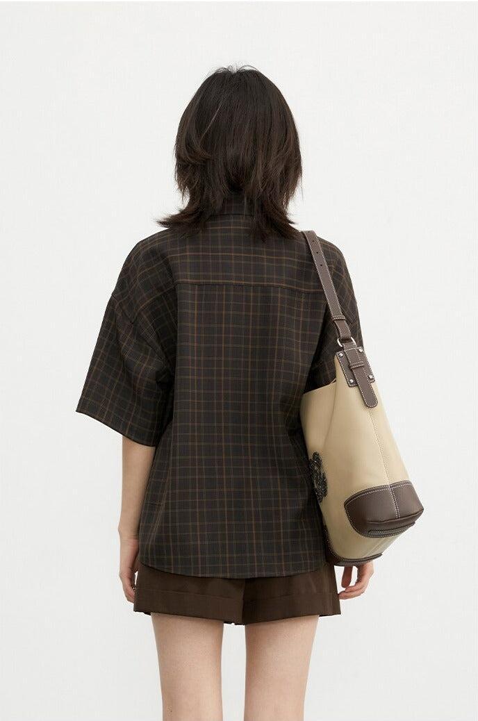Dark Academia V-Neck Plaid Shirt - KAYSMAR