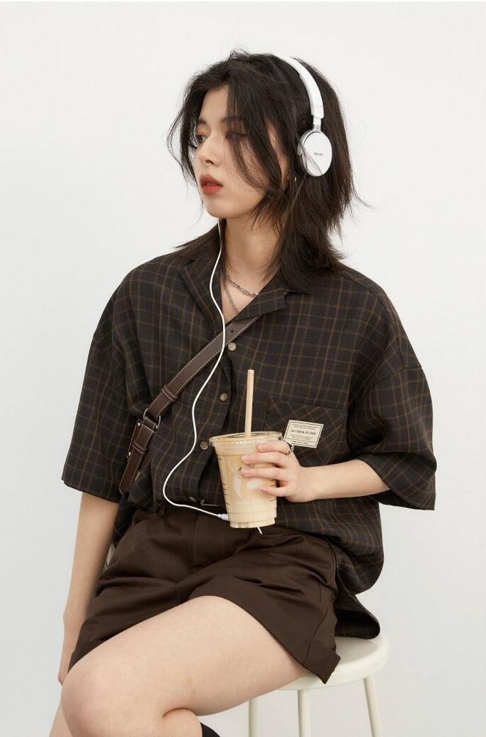 Dark Academia V-Neck Plaid Shirt - KAYSMAR