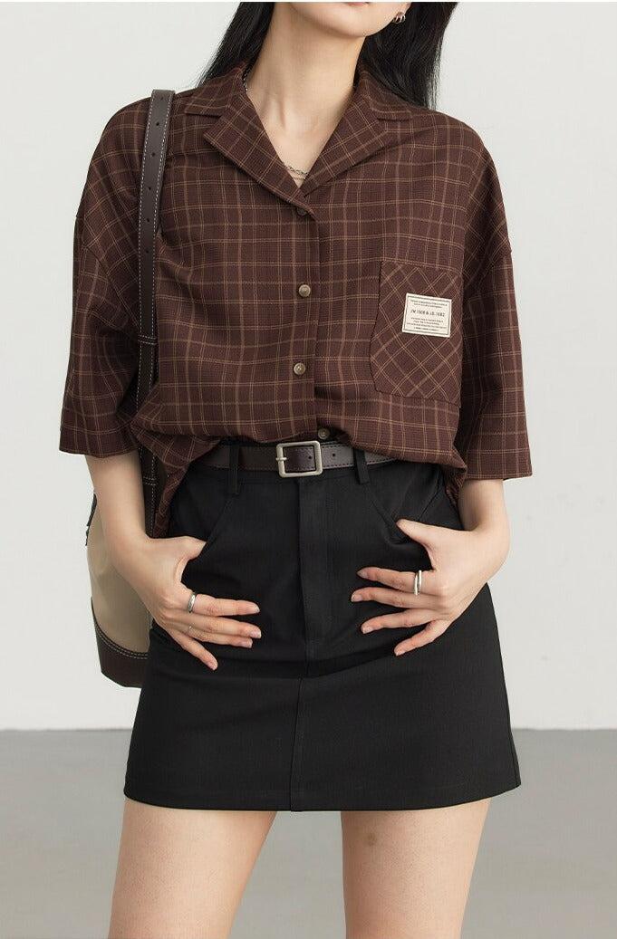 Dark Academia V-Neck Plaid Shirt - KAYSMAR