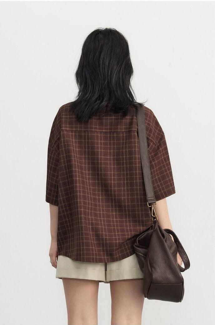 Dark Academia V-Neck Plaid Shirt - KAYSMAR