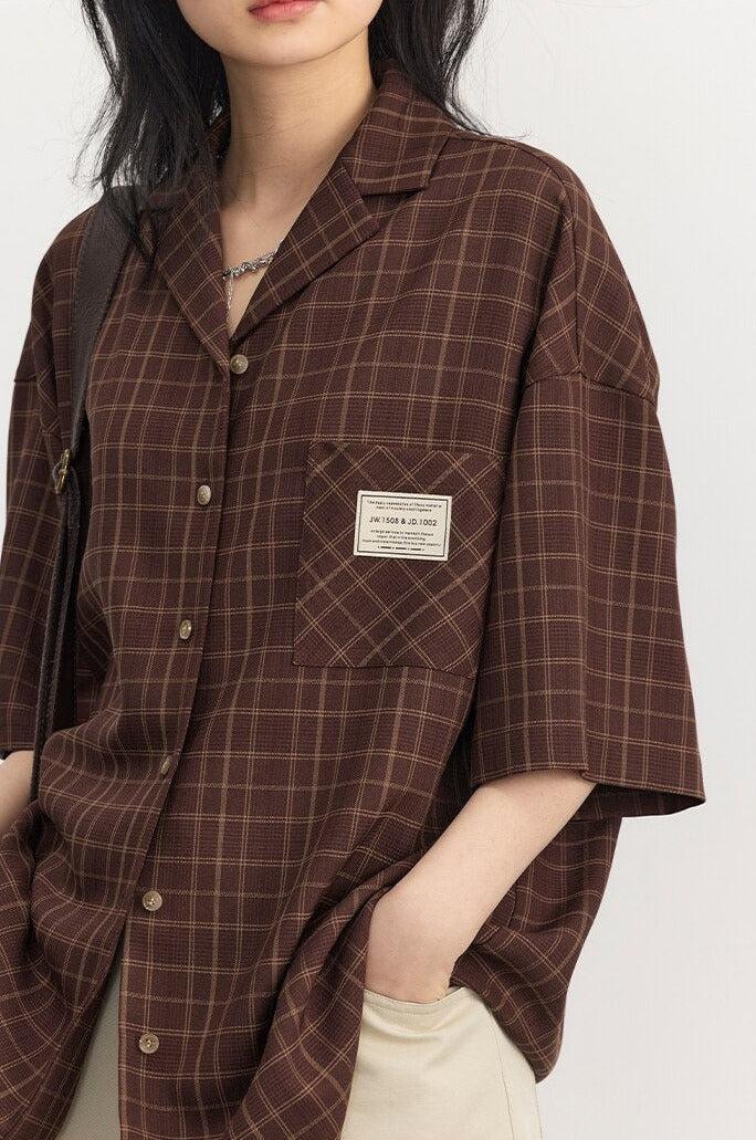 Dark Academia V-Neck Plaid Shirt - KAYSMAR