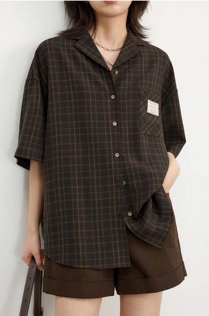 Dark Academia V-Neck Plaid Shirt - KAYSMAR
