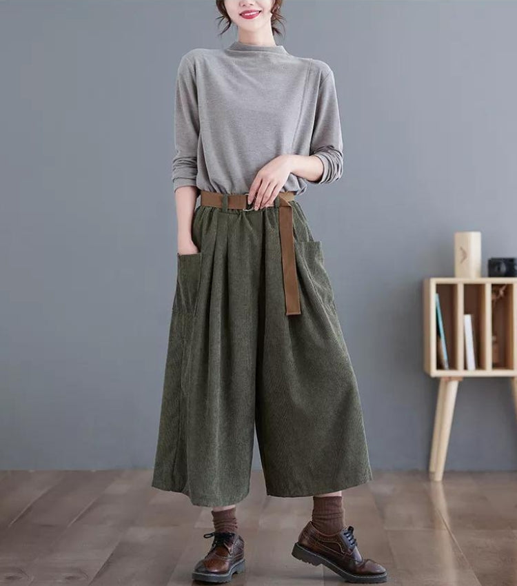 Dark Academia Wide Leg Corduroy Pants - KAYSMAR