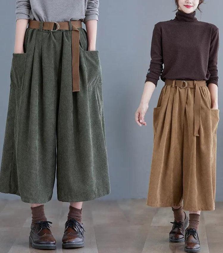 Dark Academia Wide Leg Corduroy Pants - KAYSMAR