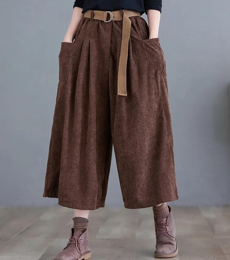 Dark Academia Wide Leg Corduroy Pants - KAYSMAR