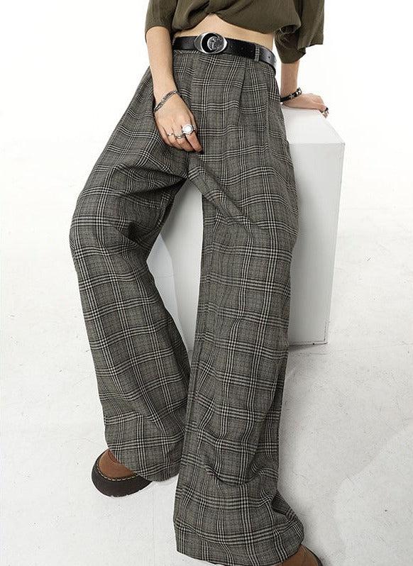Dark Academia Wide Leg Plaid Pants - KAYSMAR